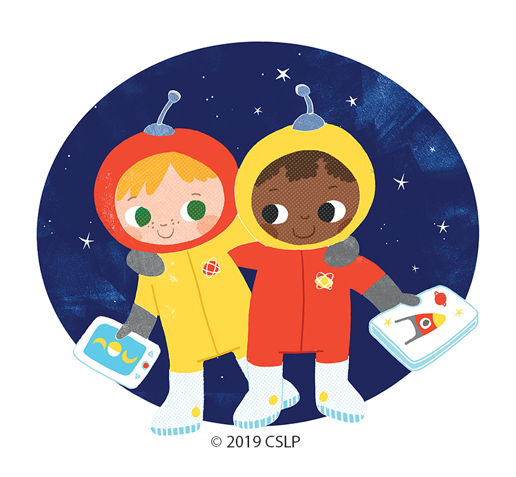 Baby astronauts with books
