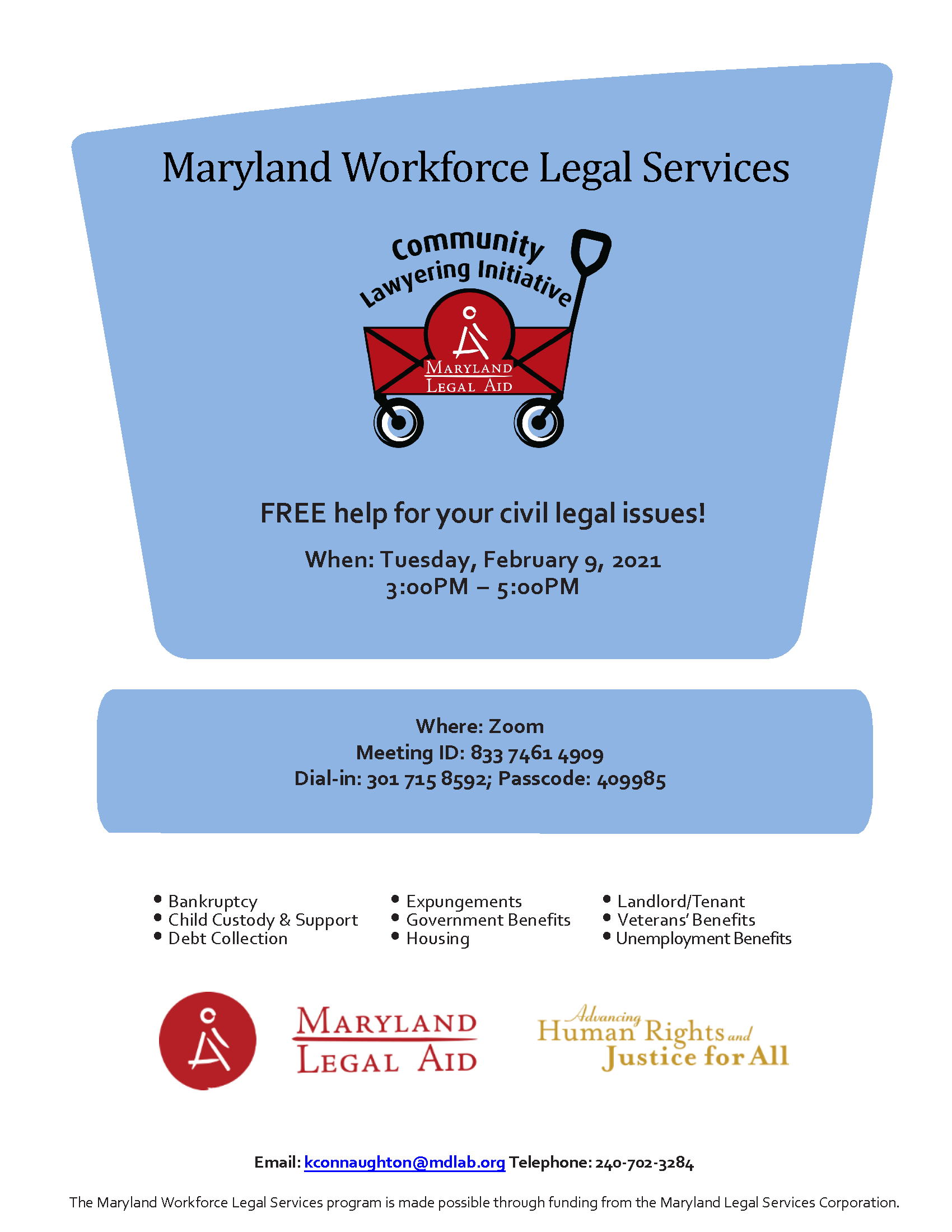 Maryland Legal Services (Lawyer in the Library) Virtual Clinic