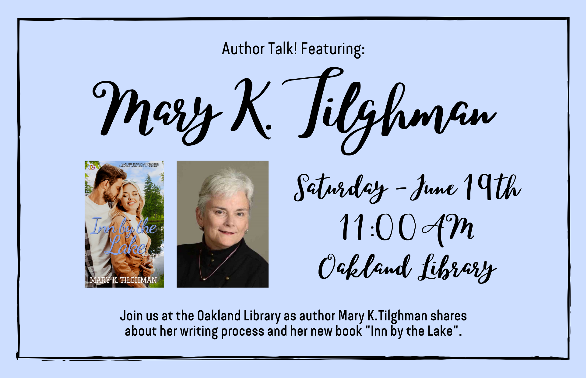 Author Talk with Mary K.Tilghman inn at the lake
