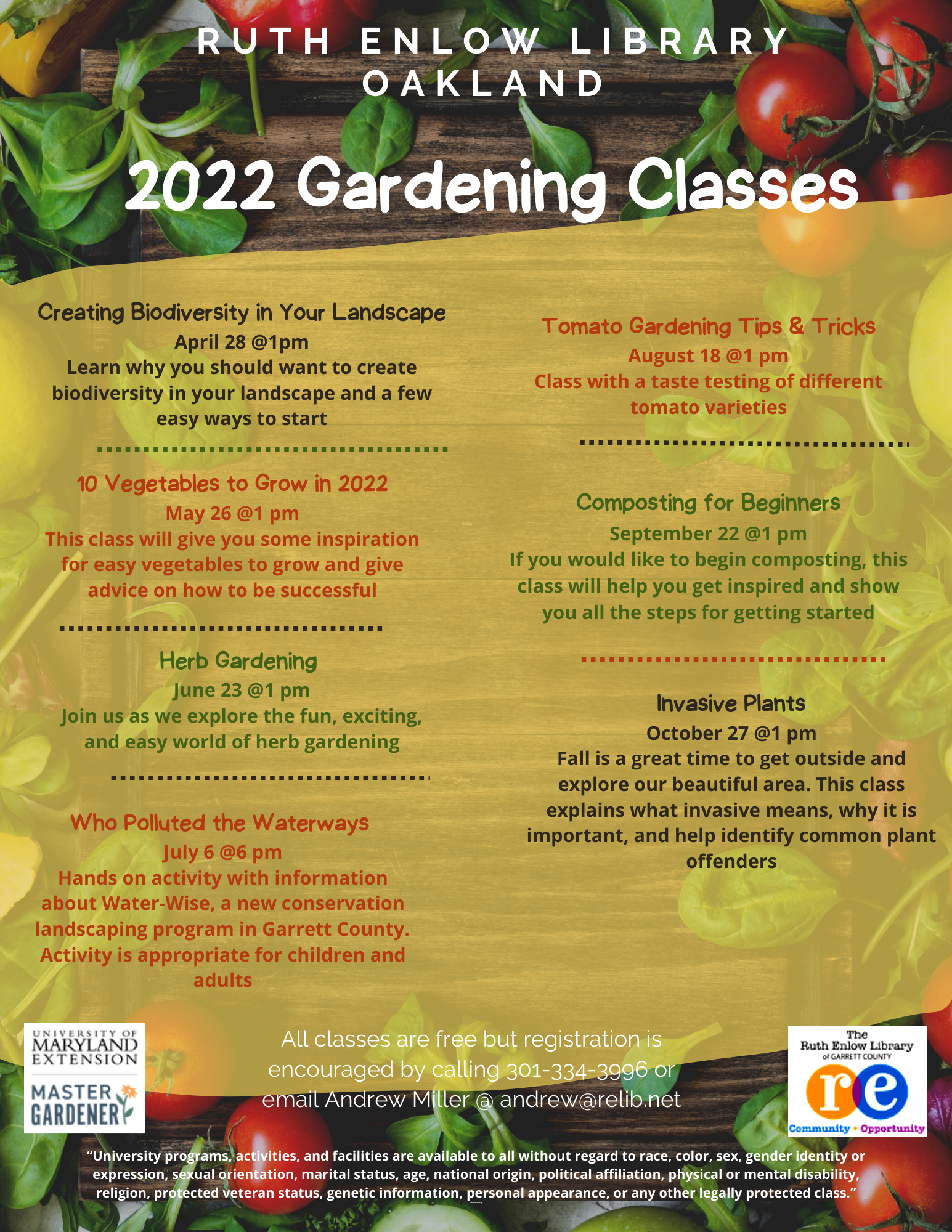 2022 Gardening Classes Flyer