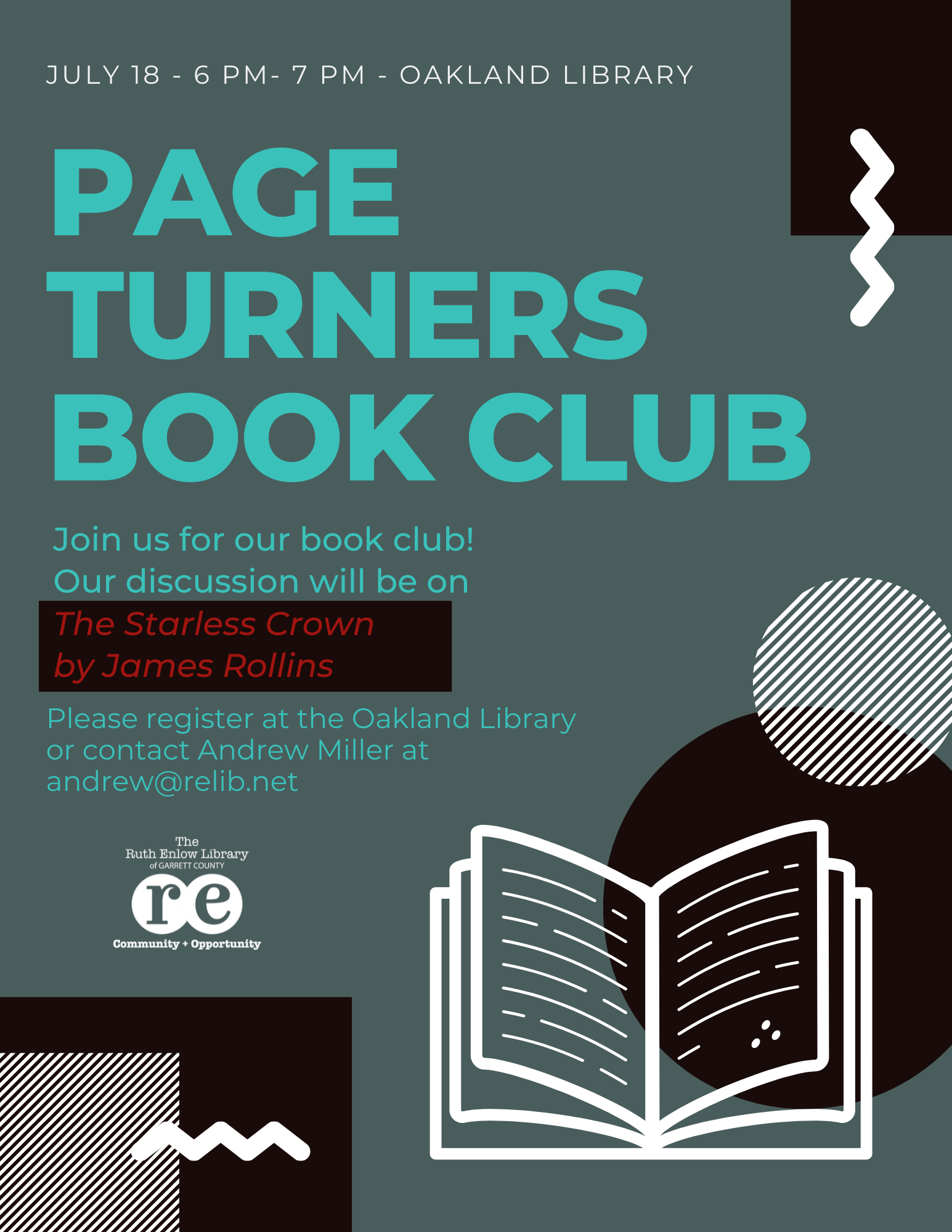 Poster for July Page Turners Book Club