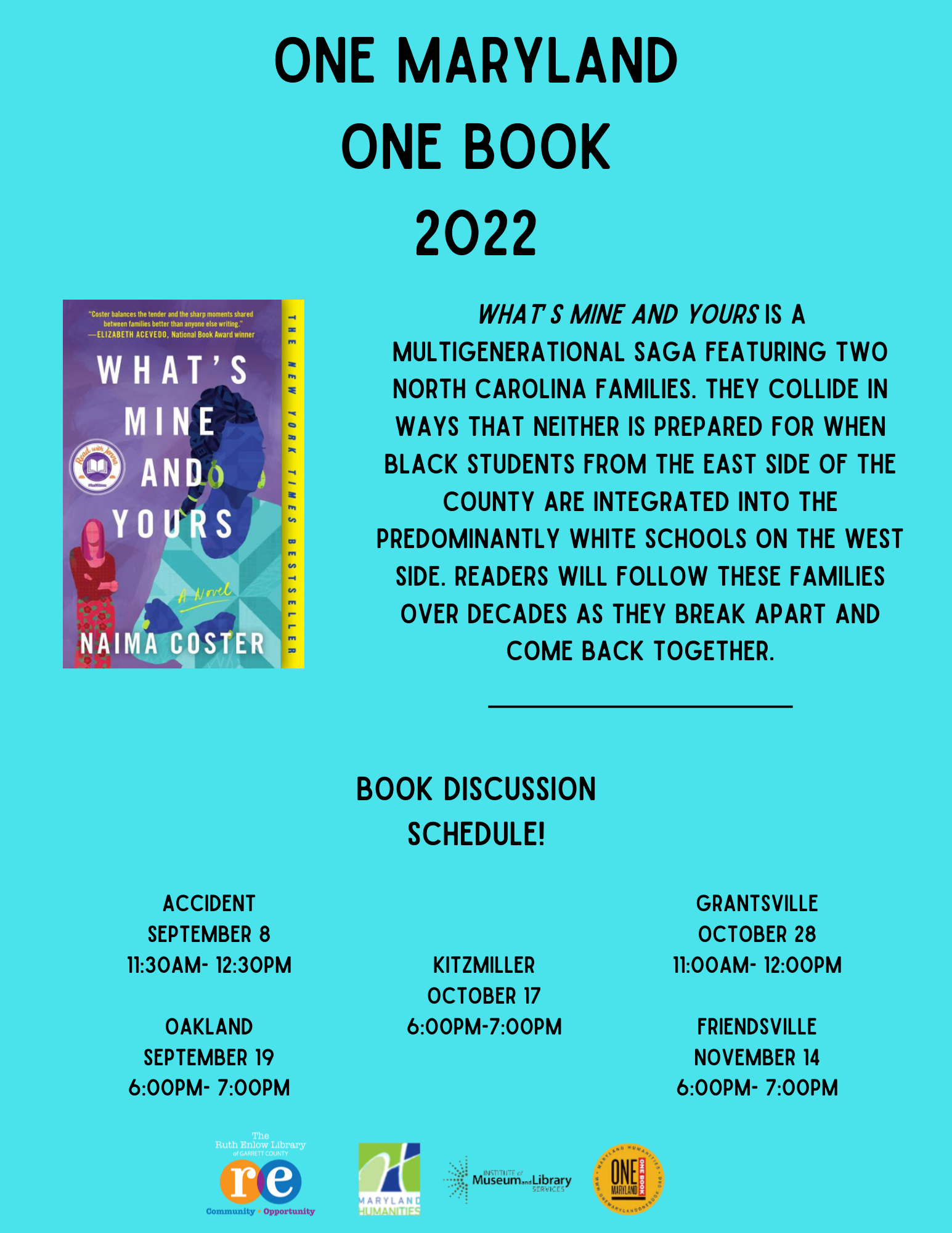 Flyer with information about the book and book discussion dates
