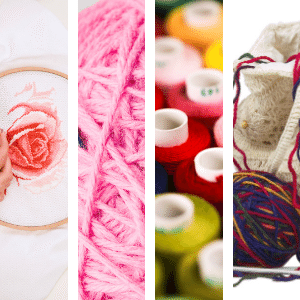 different types of needlework - embroidery, yarn, thread, crochet