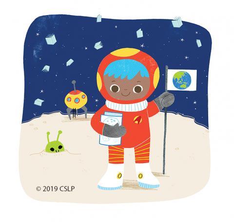 boy astronaut on the moon