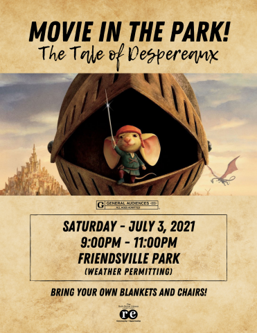 Friendsville Riverside Community Park movie in the park the tale of despereaux