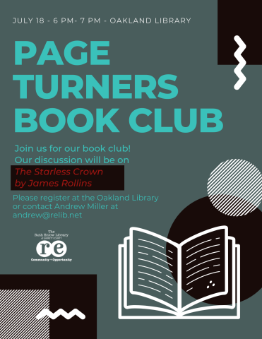 Poster for July Page Turners Book Club