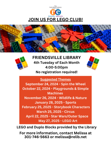 Flyer with images of LEGOs and details about LEGO Club program