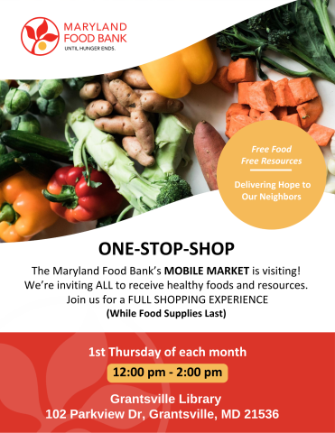 vegetables, maryland food bank logo, mobile market flyer