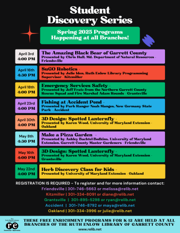 Flyer listing details of all Student Discovery Series programs.