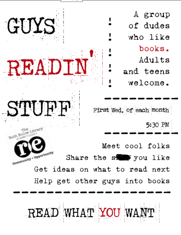 REL logo, Guys Readin' Stuff Flyer