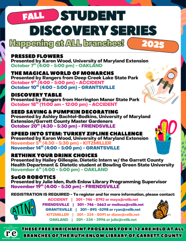 Flyer with details of upcoming fall Student Discovery Series programs.