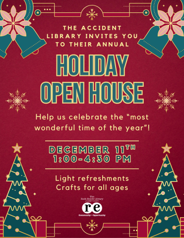 presents, trees, accident holiday open house