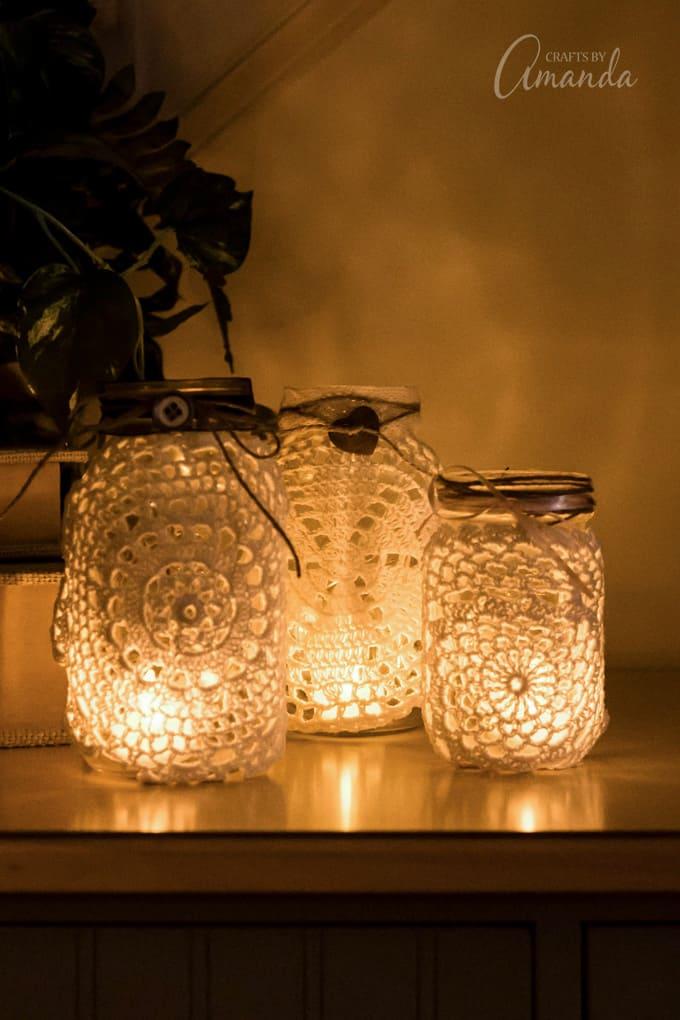 Mason Jar and Doily Luminary