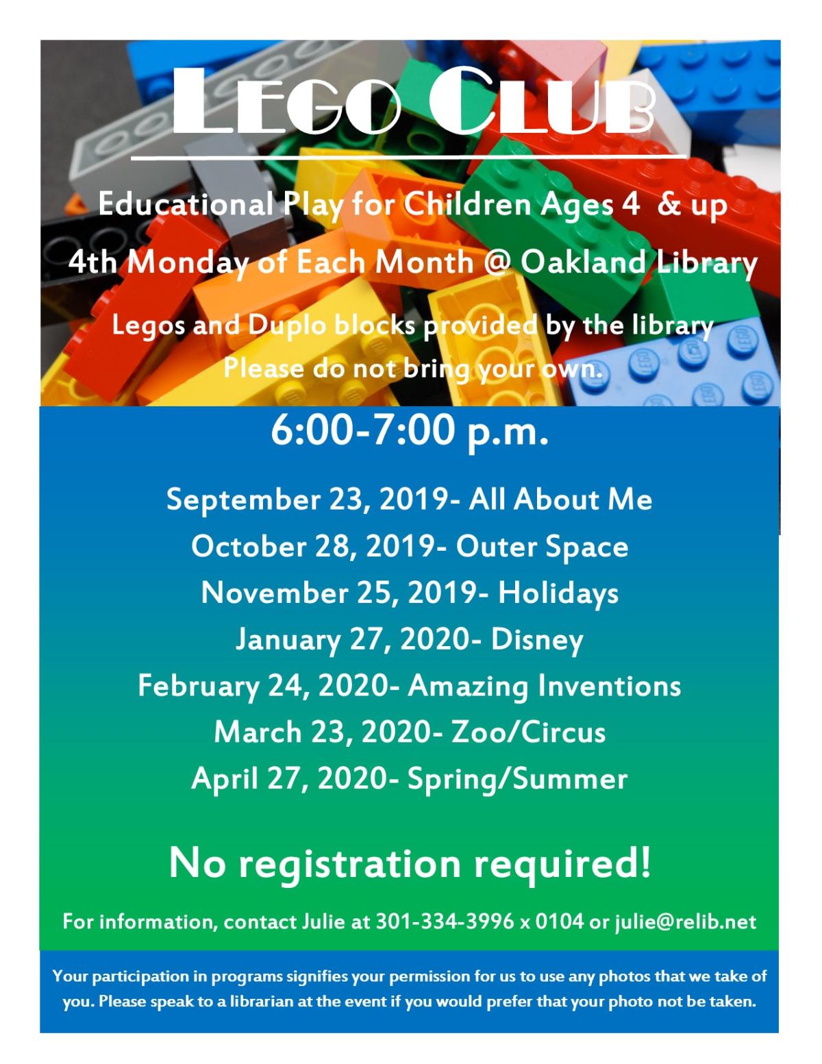 Lego Bricks and Program Dates and Themes