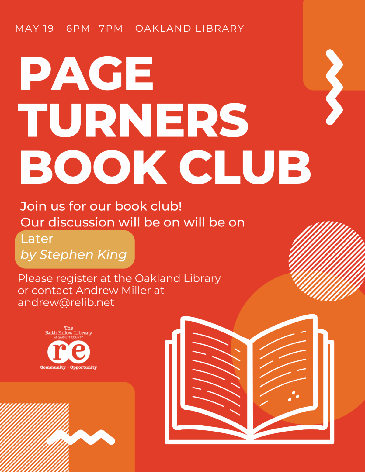 Page Turners Book Club May 2025 Flyer
