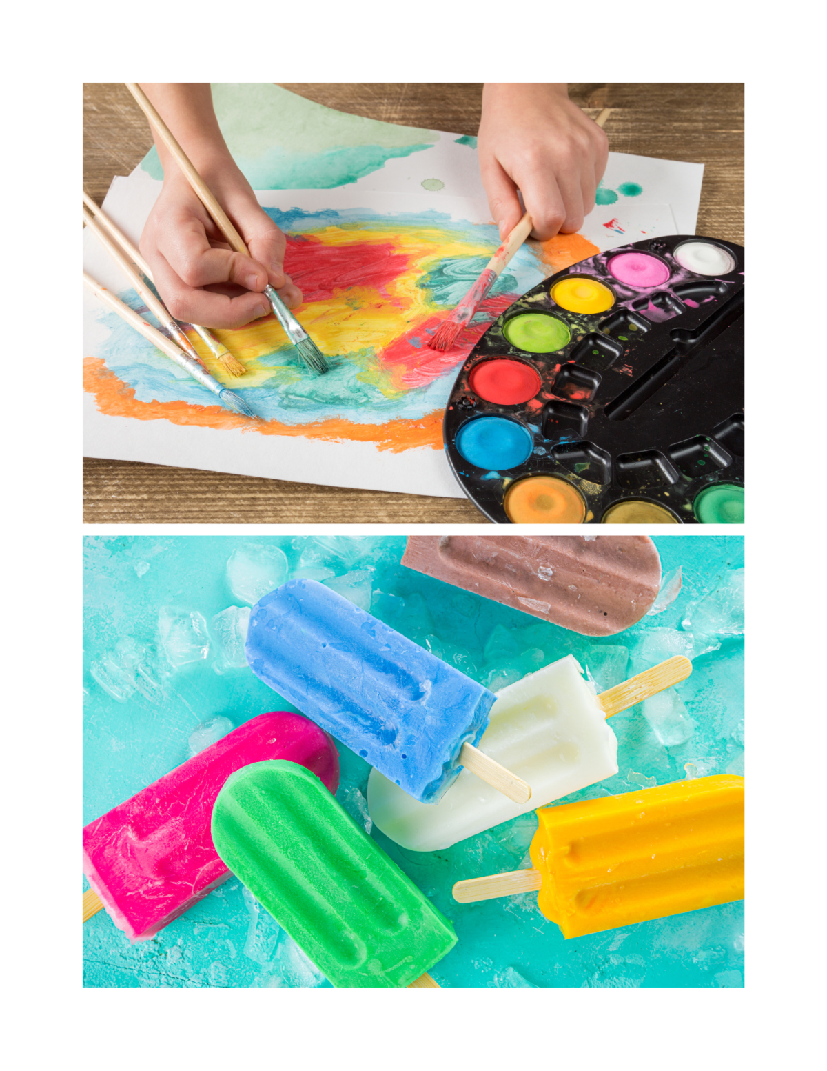 Images of someone painting and popsicles